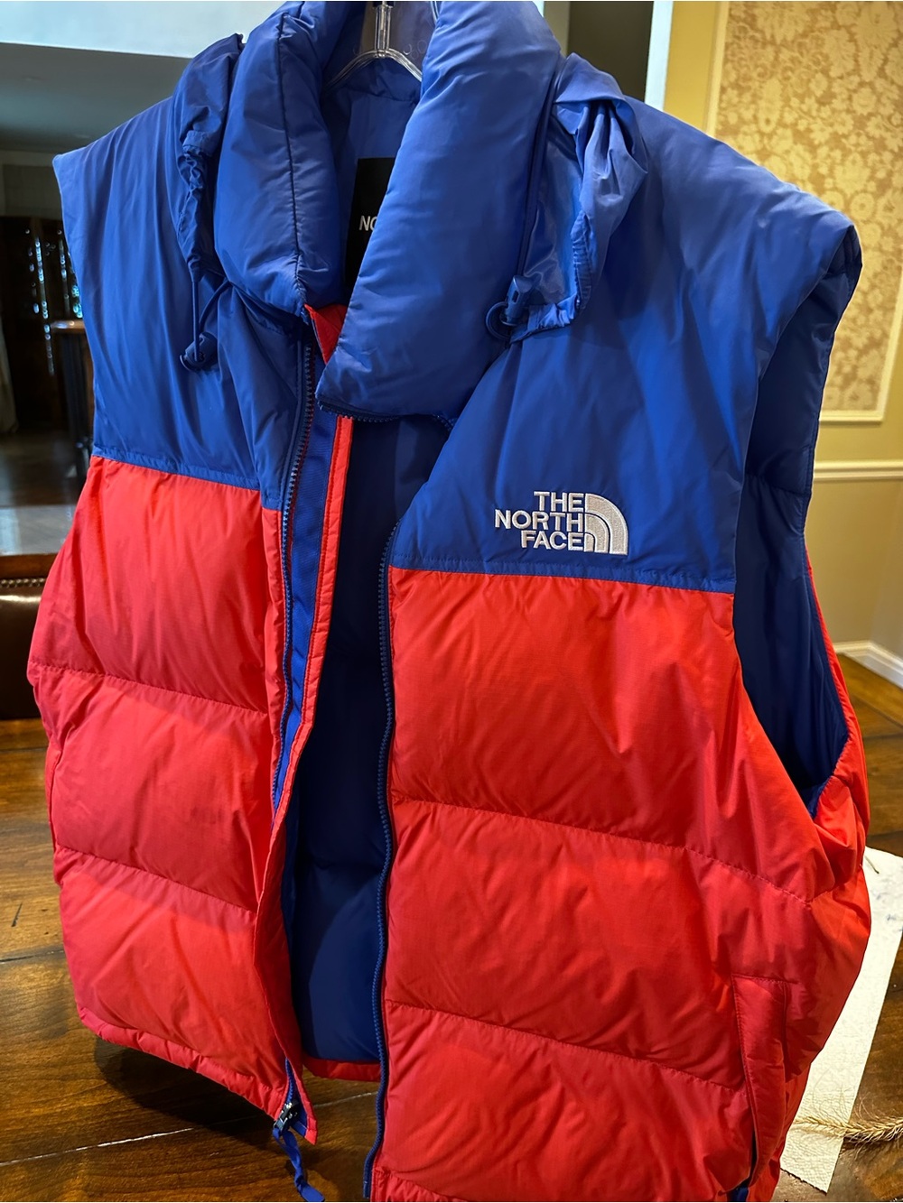 Like New (worn once) - Bold North Face Nuptse Blue and Red Down Puffer Vest